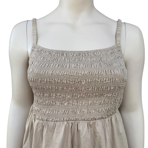 Old Navy XL Tan Smocked Cutout Back Midi Dress NWT - Picture 2 of 8